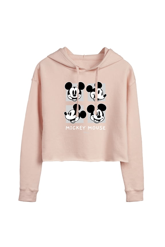 - Mickey & Friends - Mickey Mouse - Black & White Photo Grid - Juniors Cropped Pullover Hoodie