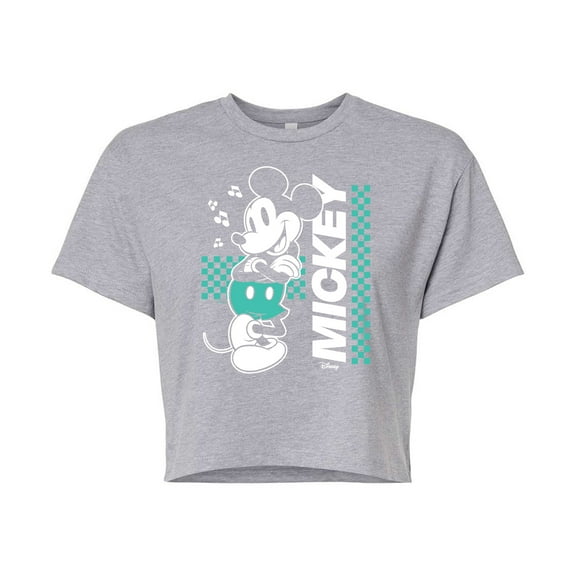 Disney - Mickey & Friends - Mickey Mouse - Checkered Retro Design - Juniors Cropped Cotton Blend T-Shirt