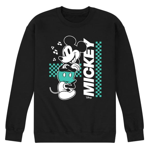 Disney - Mickey & Friends - Mickey Mouse - Checkered Retro Design - Men's Crew Neck Fleece Pullover