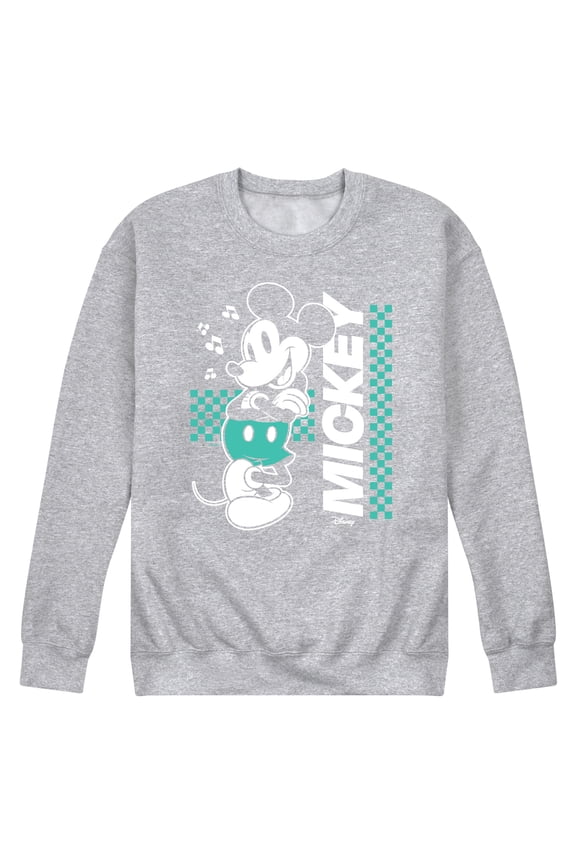 - Mickey & Friends - Mickey Mouse - Checkered Retro Design - Men's Crew Neck Fleece Pullover