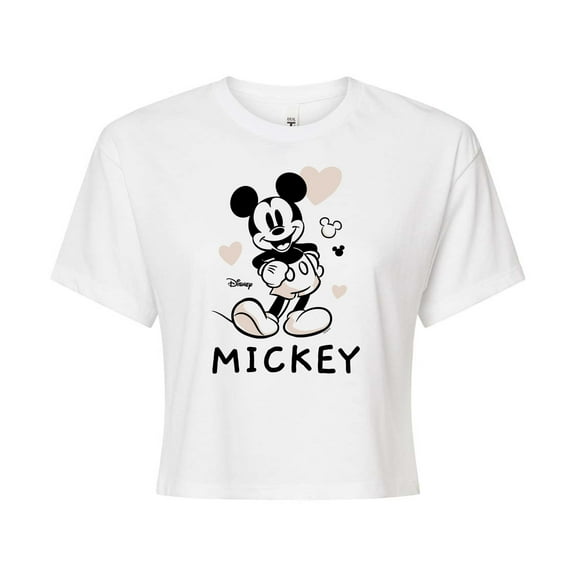 Disney - Mickey & Friends - Mickey Mouse - Hearts & Love - Juniors Cropped Cotton Blend T-Shirt