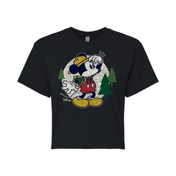 Disney - Mickey & Friends - Mickey Mouse - Hiking & Camping - Possible Wrong Turn - Juniors Cropped Cotton Blend T-Shirt