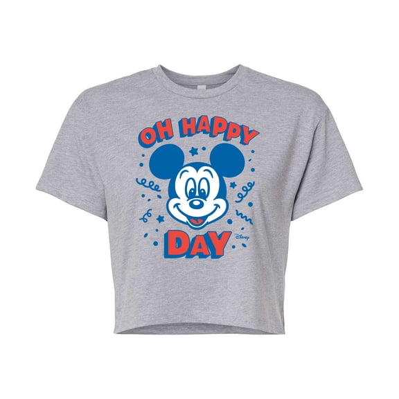 Disney - Mickey & Friends - Mickey Mouse - Oh Happy Day Celebration - Juniors Cropped Cotton Blend T-Shirt