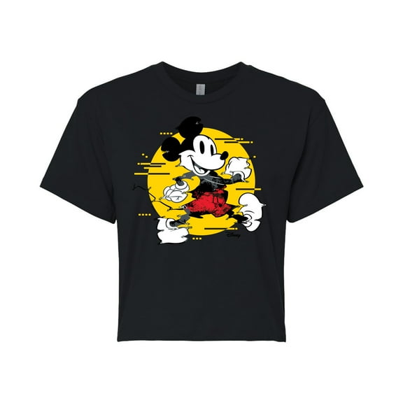 Disney - Mickey & Friends - Mickey Mouse - Spotlight Glitch - Juniors Cropped Cotton Blend T-Shirt