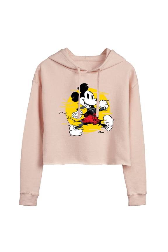- Mickey & Friends - Mickey Mouse - Spotlight Glitch - Juniors Cropped Pullover Hoodie