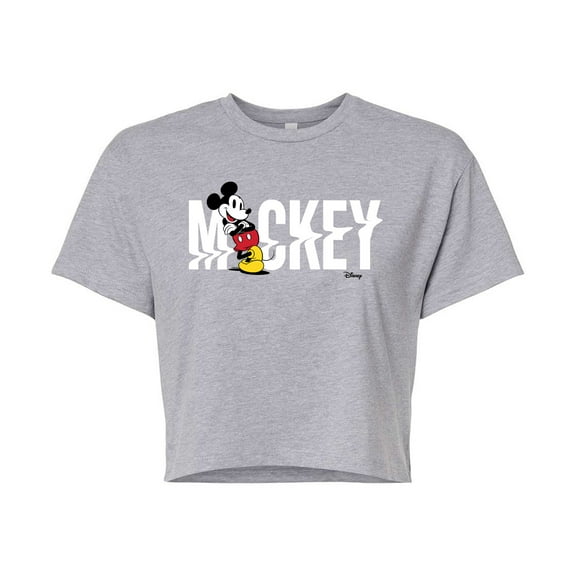 Disney - Mickey & Friends - Mickey Name Glitch - Juniors Cropped Cotton Blend T-Shirt