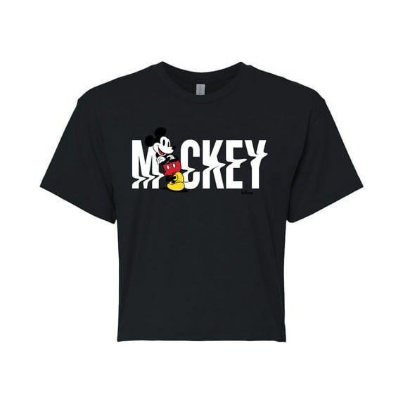 Disney - Mickey & Friends - Mickey Name Glitch - Juniors Cropped Cotton Blend T-Shirt