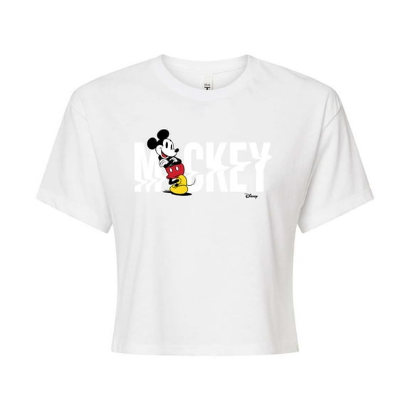 Disney - Mickey & Friends - Mickey Name Glitch - Juniors Cropped Cotton Blend T-Shirt