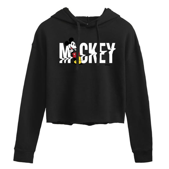 Disney - Mickey & Friends - Mickey Name Glitch - Juniors Cropped Pullover Hoodie