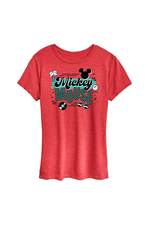 - Mickey & Friends - Mickey Outline - Retro Music Icons - Women's Short Sleeve Graphic T-Shirt