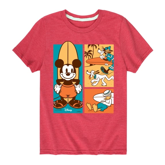 Disney - Mickey & Friends - Mickey Pluto & Daffy Duck Beach Day Surfing - Toddler And Youth Short Sleeve Graphic T-Shirt