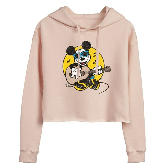 Disney - Mickey & Friends - Mickey Singing & Playing the Guitar - Flipflops & Sunglasses - Juniors Cropped Pullover Hoodie