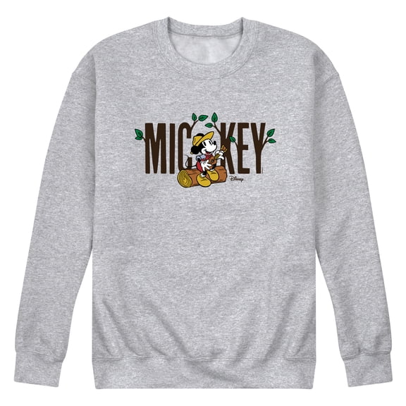Disney - Mickey & Friends - Mickey Sits on a Log Playing Music - Camping - Men's Crew Neck Fleece Pullover
