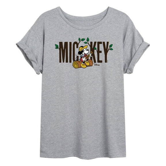 Disney - Mickey & Friends - Mickey Sits on a Log Playing Music - Camping - Women's Oversized T-Shirt