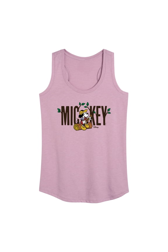 - Mickey & Friends - Mickey Sits on a Log Playing Music - Camping - Women's Racerback Tank Top