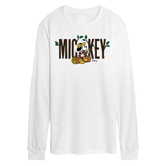 Disney - Mickey & Friends - Mickey Sits on a Log to Sing & Play the Guitar - Men's Long Sleeve T-Shirt