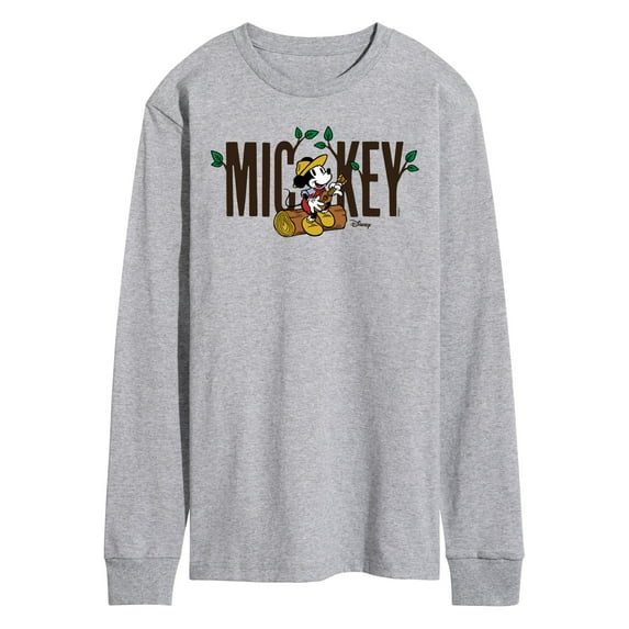 Disney - Mickey & Friends - Mickey Sits on a Log to Sing & Play the Guitar - Men's Long Sleeve T-Shirt