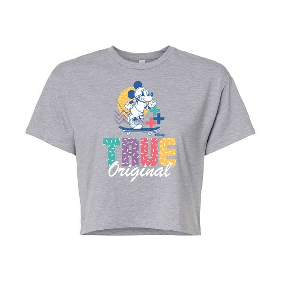Disney - Mickey & Friends - Mickey Skateboarding - True Original - Pastel Colors - Juniors Cropped Cotton Blend T-Shirt