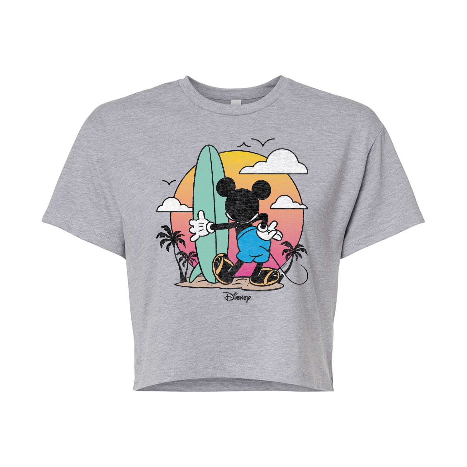 Disney - Mickey & Friends - Mickey Surfing After Sunset - Juniors Cropped Cotton Blend T-Shirt