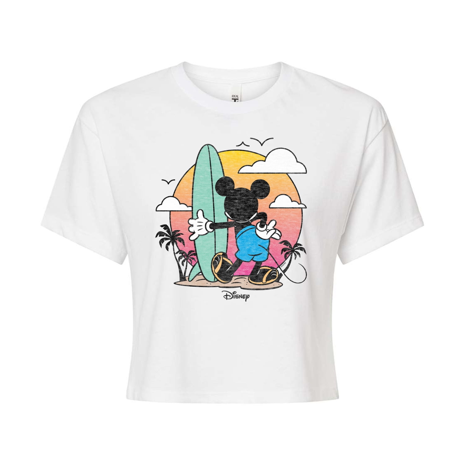 Disney - Mickey & Friends - Mickey Surfing After Sunset - Juniors Cropped Cotton Blend T-Shirt