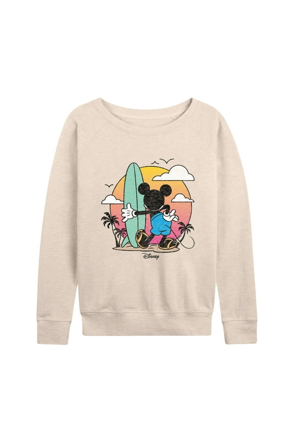 - Mickey & Friends - Mickey Surfing After Sunset - Women's Lightweight French Terry Long Sleeve Shirt