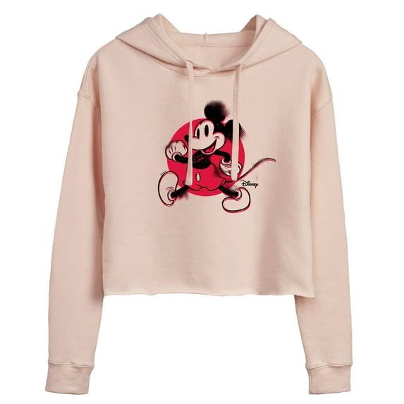 Disney - Mickey & Friends - Mickey Walking - Retro Style Glitch - Juniors Cropped Pullover Hoodie