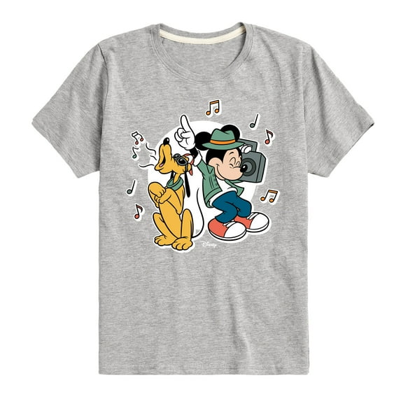 Disney - Mickey & Friends - Mickey and Pluto Enjoying Music from Boombox - Toddler And Youth Short Sleeve Graphic T-Shirt