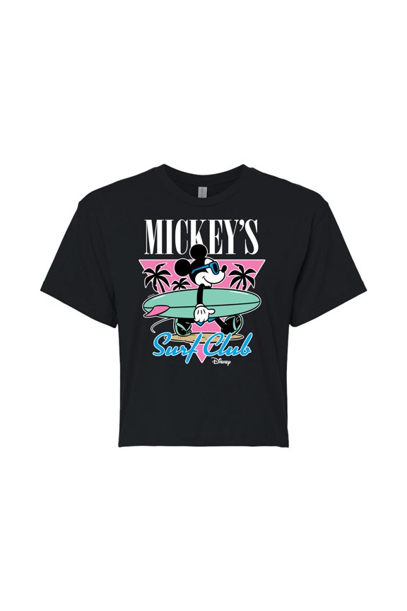- Mickey & Friends - Mickey's Surf Club - Miami Retro Colors - Juniors Cropped Cotton Blend T-Shirt