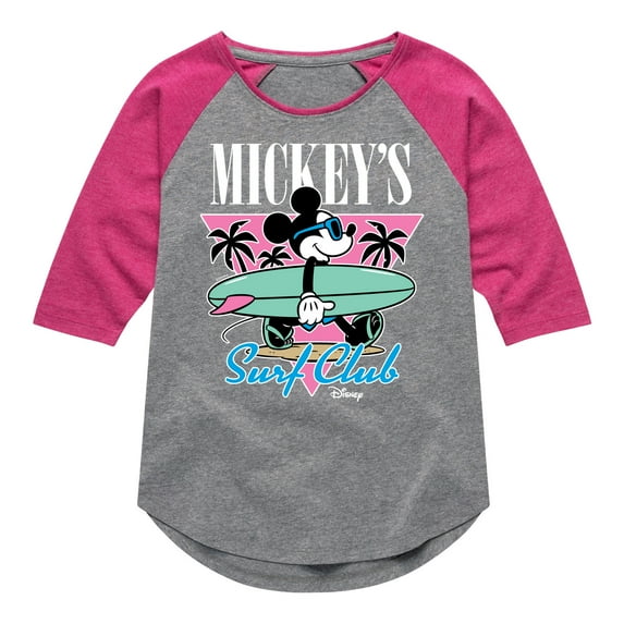 Disney - Mickey & Friends - Mickey's Surf Club - Miami Retro Colors - Toddler And Youth Girls Raglan Graphic T-Shirt