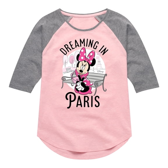 Disney - Mickey & Friends - Minnie Dreaming in Paris - Toddler And Youth Girls Raglan Graphic T-Shirt