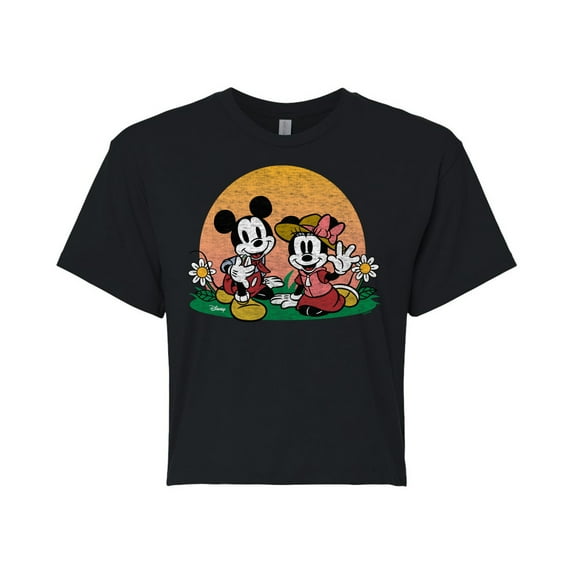Disney - Mickey & Friends - Minnie & Mickey Enjoy the Sunset - Juniors Cropped Cotton Blend T-Shirt