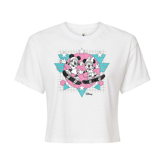 Disney - Mickey & Friends - Minnie & Mickey Skater - Retro Style - Juniors Cropped Cotton Blend T-Shirt