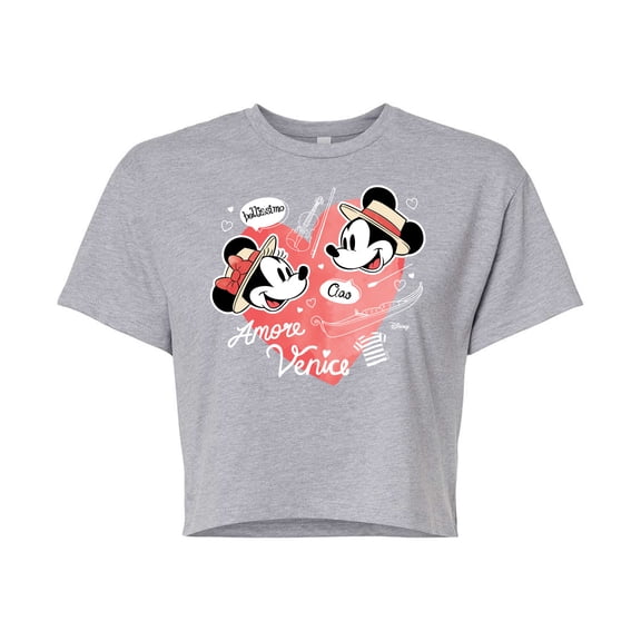 Disney - Mickey & Friends - Minnie & Mickey in Paris - Amore Venice - Bellissimo - Juniors Cropped Cotton Blend T-Shirt