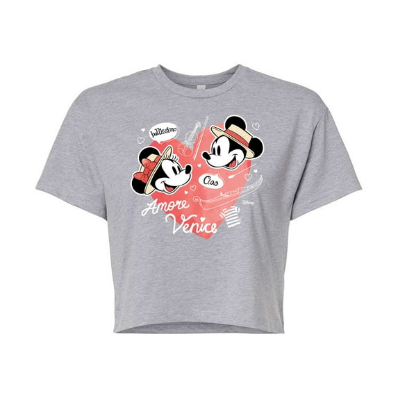 Disney - Mickey & Friends - Minnie & Mickey in Paris - Amore Venice - Bellissimo - Juniors Cropped Cotton Blend T-Shirt
