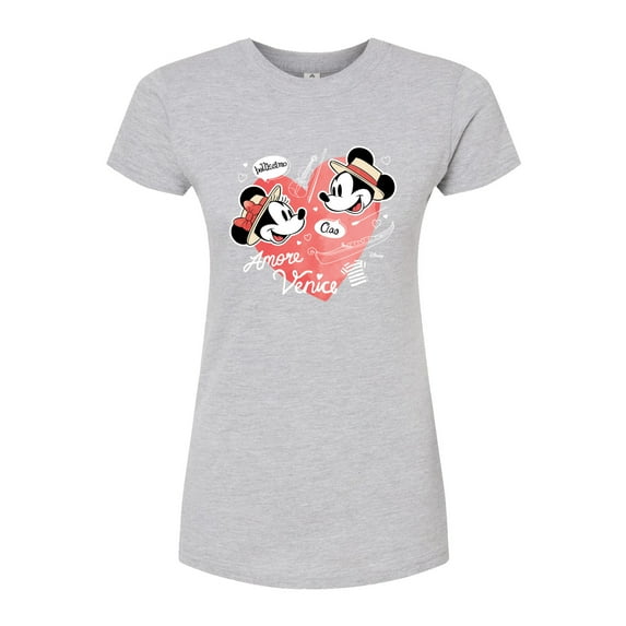 Disney - Mickey & Friends - Minnie & Mickey in Paris - Amore Venice - Bellissimo - Juniors Fitted Graphic T-Shirt