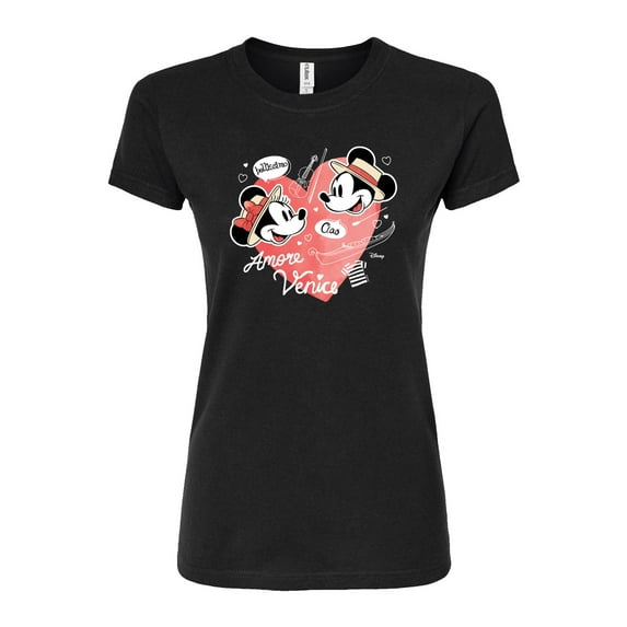 Disney - Mickey & Friends - Minnie & Mickey in Paris - Amore Venice - Bellissimo - Juniors Fitted Graphic T-Shirt