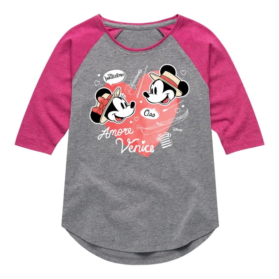 Disney - Mickey & Friends - Minnie & Mickey in Paris - Amore Venice - Bellissimo - Toddler And Youth Girls Raglan Graphic T-Shirt