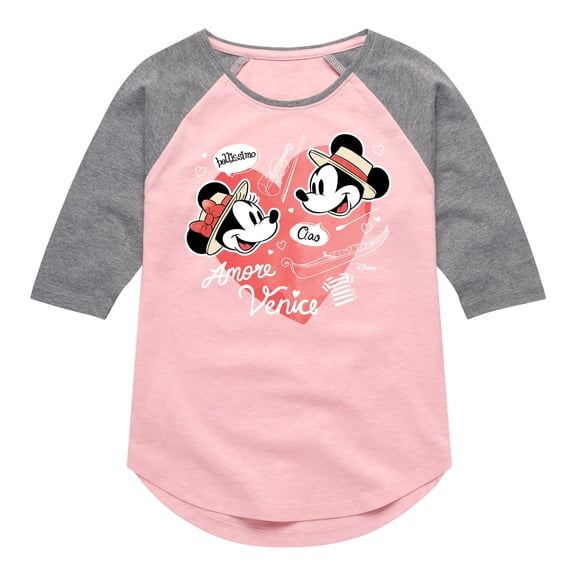 Disney - Mickey & Friends - Minnie & Mickey in Paris - Amore Venice - Bellissimo - Toddler And Youth Girls Raglan Graphic T-Shirt