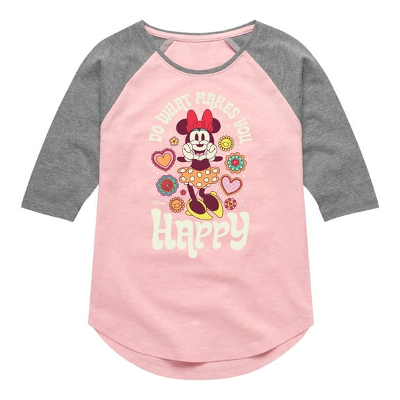 Disney - Mickey & Friends - Minnie Mouse - Do What Makes You Happy - Toddler And Youth Girls Raglan Graphic T-Shirt