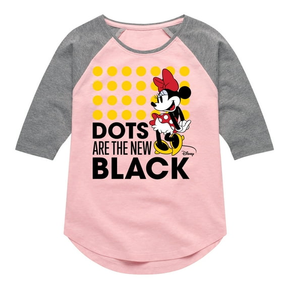Disney - Mickey & Friends - Minnie Mouse - Dots Are the New Black - Toddler And Youth Girls Raglan Graphic T-Shirt