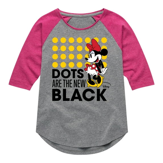 Disney - Mickey & Friends - Minnie Mouse - Dots Are the New Black - Toddler And Youth Girls Raglan Graphic T-Shirt