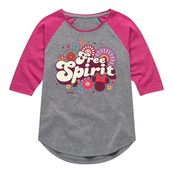 Disney - Mickey & Friends - Minnie Mouse - Flowery Free Spirit - Toddler And Youth Girls Raglan Graphic T-Shirt