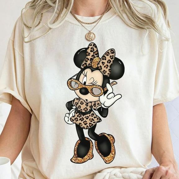 Disney Mickey And Friends Minnie Mouse Leopard Bow And Leopard Dress Shirt, Disney Mickey And Friends Shirt, Disneyland Family Party Gift, S-5XL Shirt