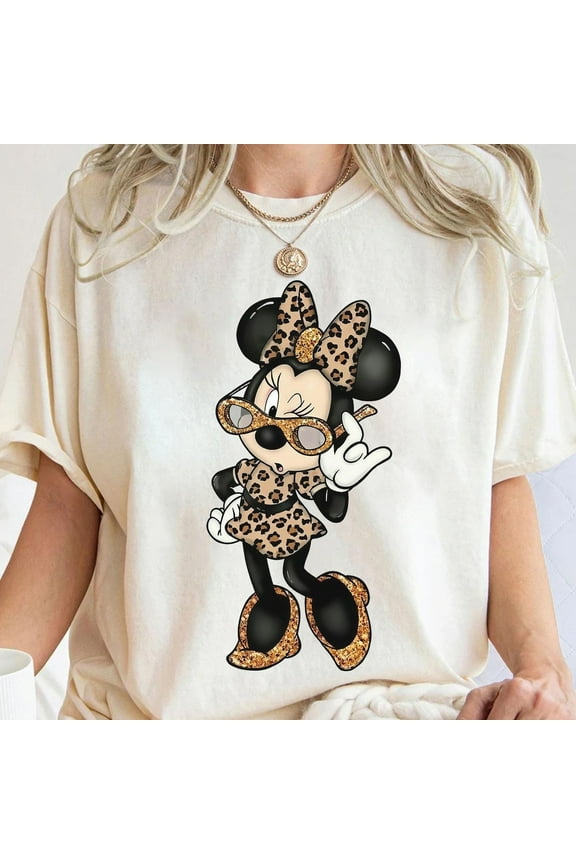 Mickey And Friends Minnie Mouse Leopard Bow And Leopard Dress Shirt, Disney Mickey And Friends Shirt, Disneyland Family Party Gift, S-5XL Shirt