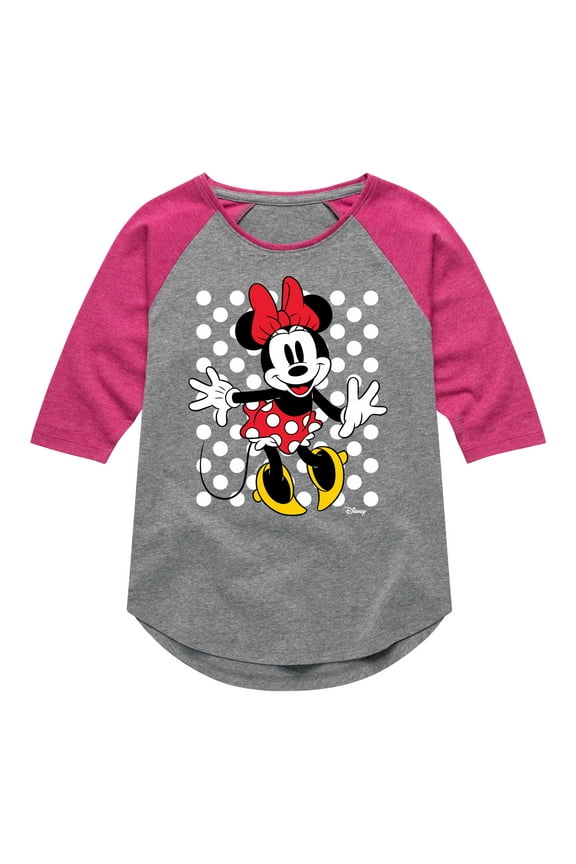 - Mickey & Friends - Minnie Mouse - Polka Dots Everywhere - Toddler And Youth Girls Raglan Graphic T-Shirt