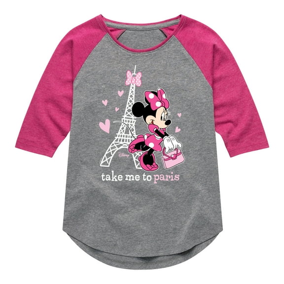 Disney - Mickey & Friends - Minnie Mouse - Take Me to Paris - Toddler And Youth Girls Raglan Graphic T-Shirt