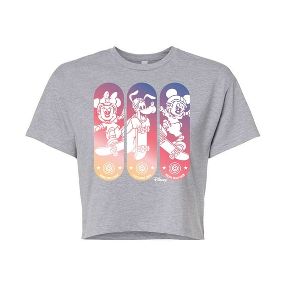 Disney - Mickey & Friends - Minnie, Pluto, & Mickey - Skate Crew - Juniors Cropped Cotton Blend T-Shirt