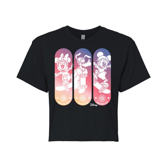 Disney - Mickey & Friends - Minnie, Pluto, & Mickey - Skate Crew - Juniors Cropped Cotton Blend T-Shirt