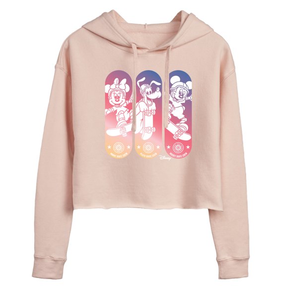 Disney - Mickey & Friends - Minnie, Pluto, & Mickey's Skate Crew - Juniors Cropped Pullover Hoodie