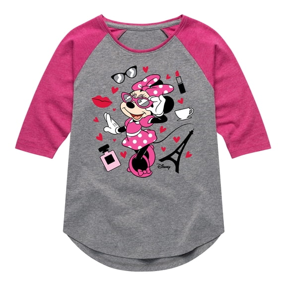 Disney - Mickey & Friends - Minnie - Pretty in Paris - Toddler And Youth Girls Raglan Graphic T-Shirt